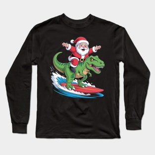 Santa Dinosaur Surfing T-Rex Dino Summer Christmas In July Long Sleeve T-Shirt